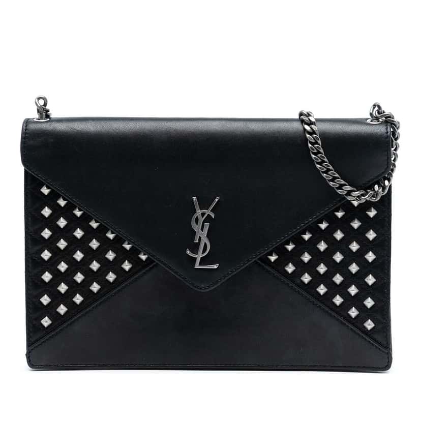 Saint Laurent Quilted Lambskin Studded Monogram Gaby Shoulder Bag Black Leather Very good condition - Front View