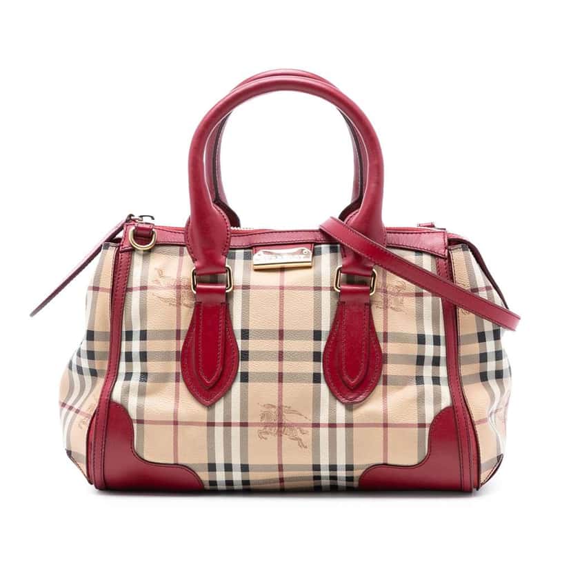 Burberry Small Haymarket Check Coated Canvas Gladstone Satchel Brown Canvas Good condition - Front View