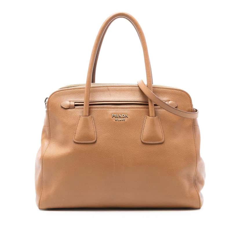 Prada Saffiano Cuir Satchel Brown Leather Very good condition - Front View