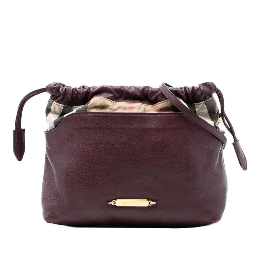 Burberry House Check Canvas and Calfskin Little Crush Crossbody Red Leather Good condition - Front View