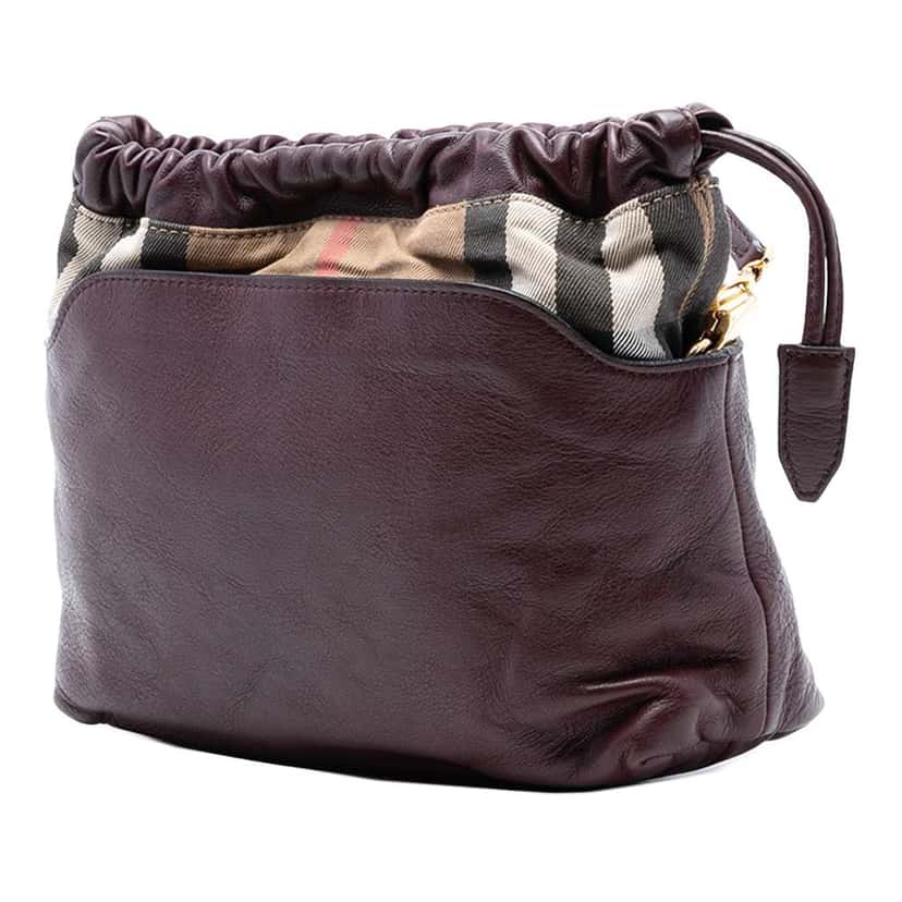 Burberry House Check Canvas and Calfskin Little Crush Crossbody Red Leather Good condition - Back View