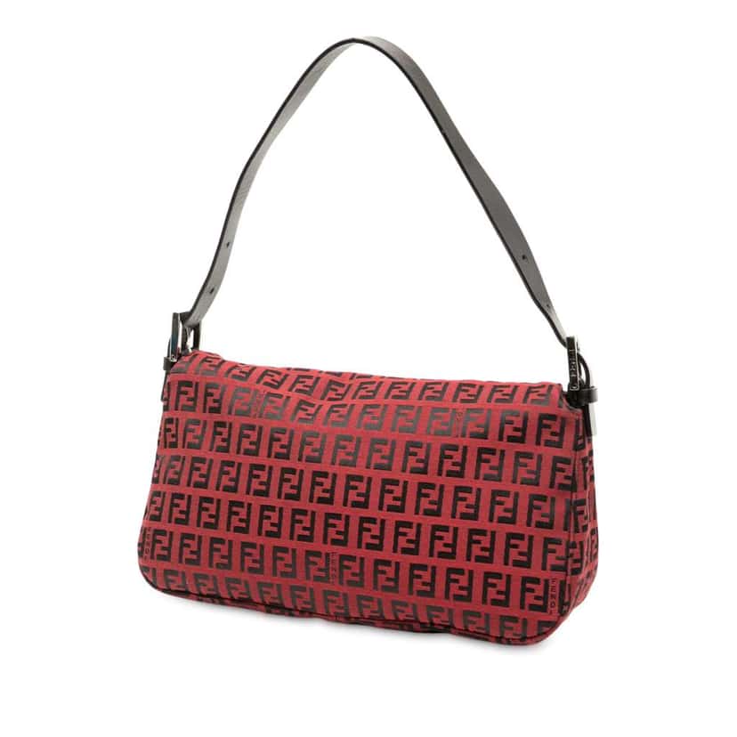 Fendi Zucchino Canvas Double Flap Shoulder Bag Red Canvas Good condition - Back View