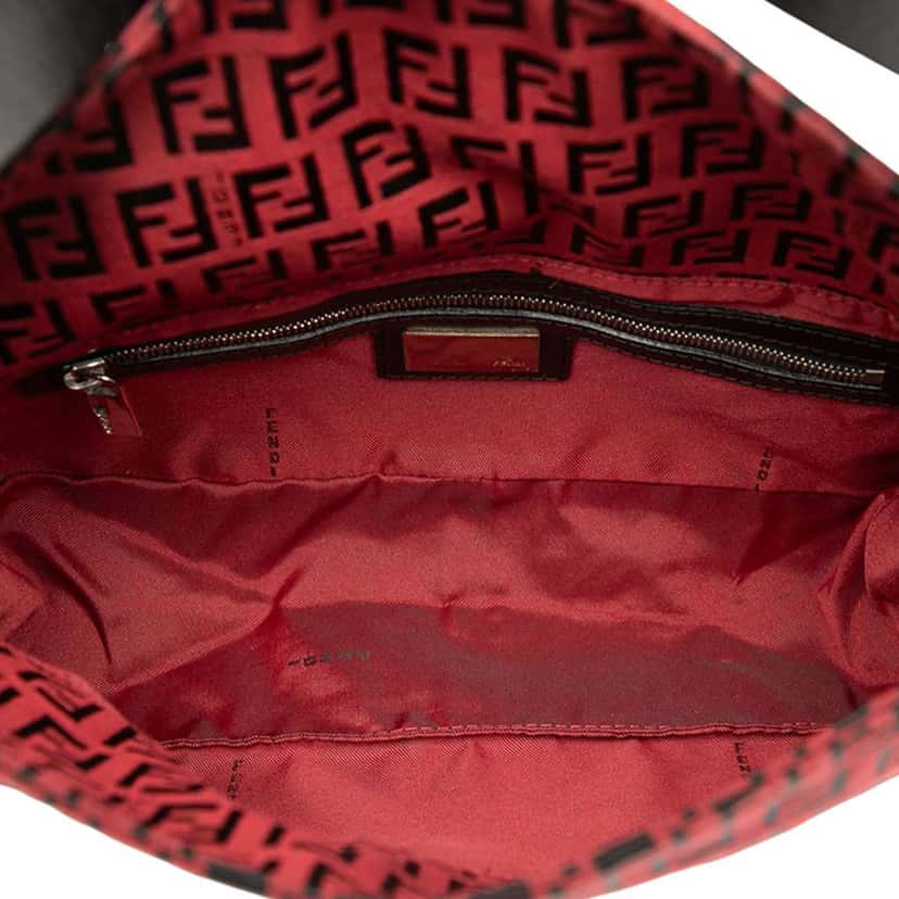 Fendi Zucchino Canvas Double Flap Shoulder Bag Red Canvas Good condition - Model View