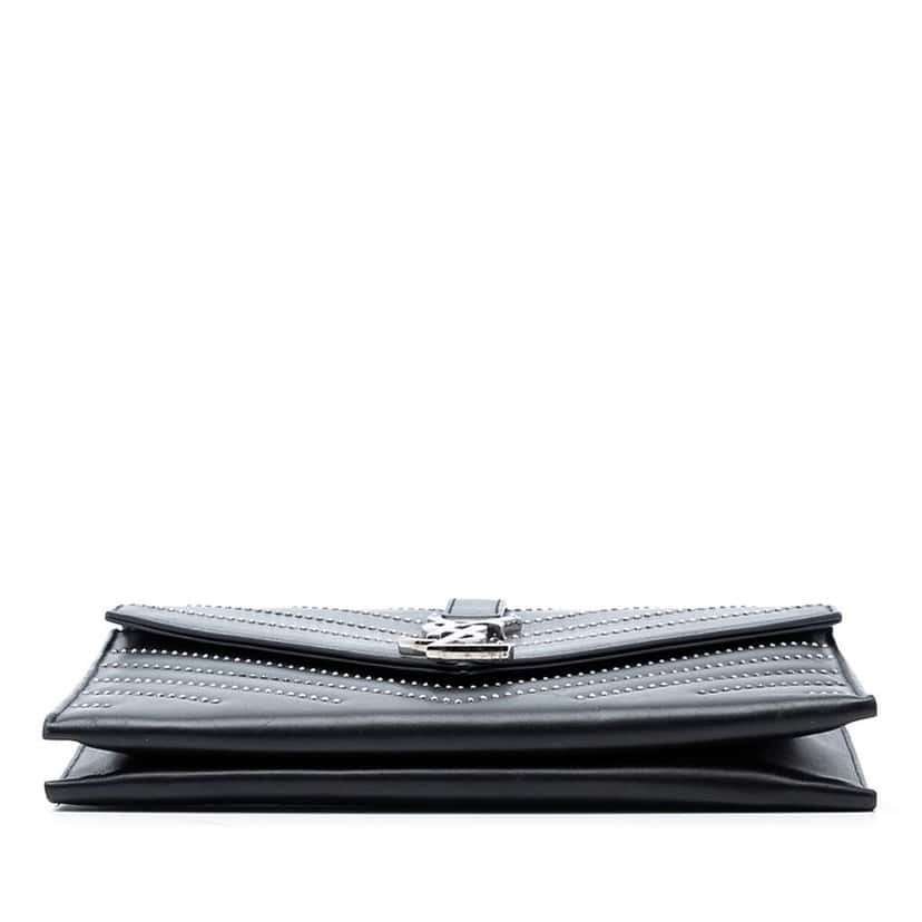 Saint Laurent Studded Chevron Calfskin Monogram Envelope Chain Flap Black Leather Very good condition - Inside View