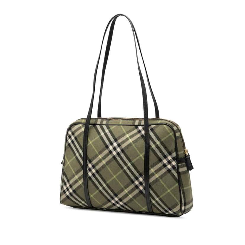 Burberry Nova Check Canvas Shoulder Bag Green Canvas Good condition - Back View