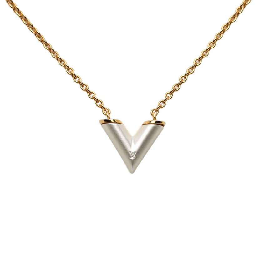 Louis Vuitton Gold Plated Resin Essential V Necklace Gold Metal Good condition - Front View