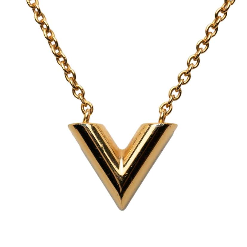 Louis Vuitton Gold Plated Resin Essential V Necklace Gold Metal Good condition - Back View