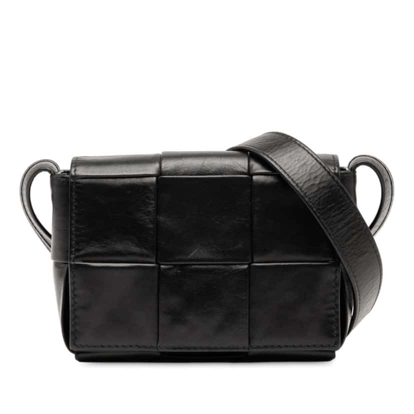 Bottega Veneta Candy Paper Calfskin Intrecciato Cassette Crossbody Black Leather Good condition - Front View