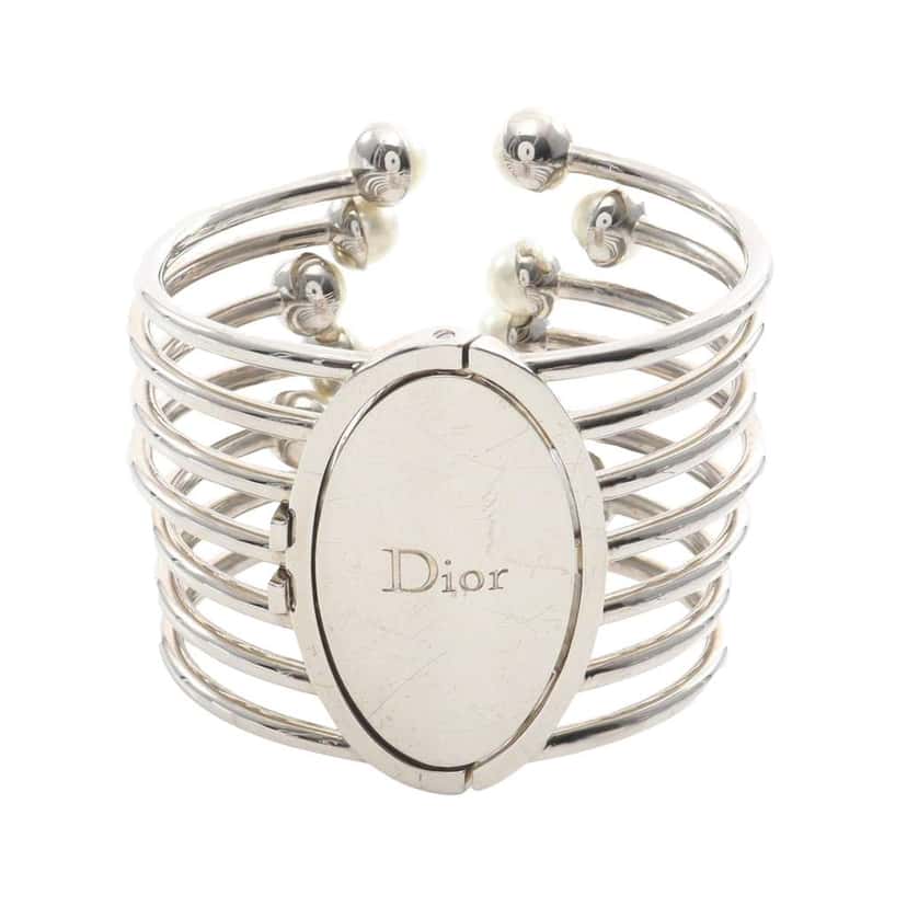 Dior Palladium Plated Faux Pearl Diorific Bangle Bracelet Silver Metal Good condition - Front View