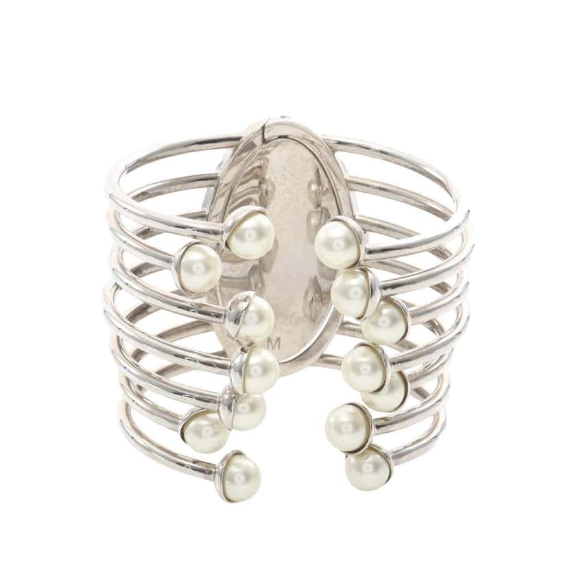 Dior Palladium Plated Faux Pearl Diorific Bangle Bracelet Silver Metal Good condition - Back View