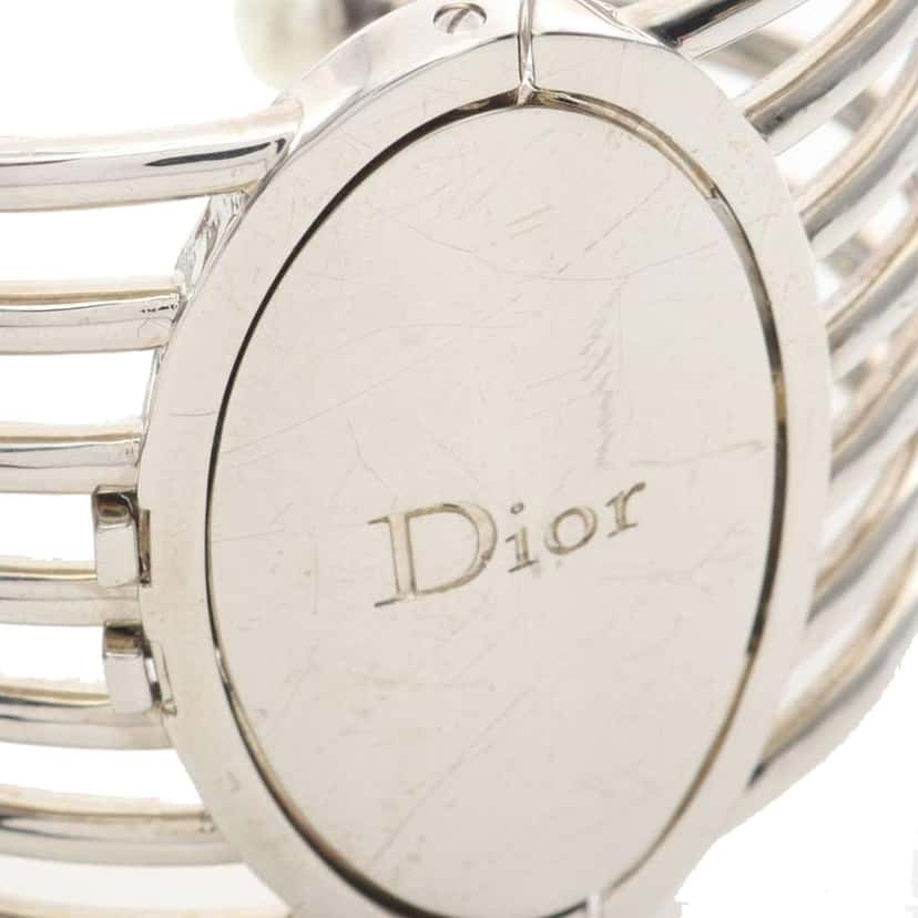 Dior Palladium Plated Faux Pearl Diorific Bangle Bracelet Silver Metal Good condition - Inside View