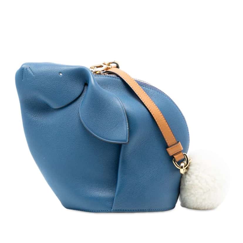 Loewe Mini Calfskin Shearling Bunny Crossbody Blue Leather Good condition - Front View