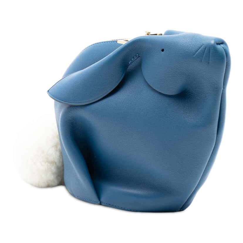 Loewe Mini Calfskin Shearling Bunny Crossbody Blue Leather Good condition - Back View