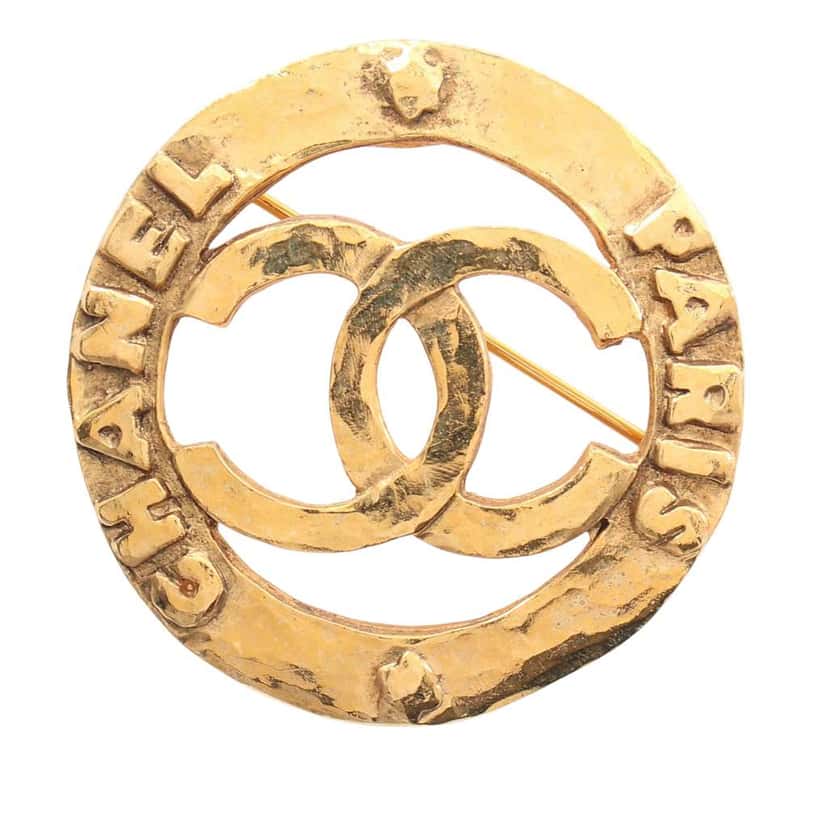 Chanel CC Gold Plated Round Brooch Gold Metal Good condition - Front View