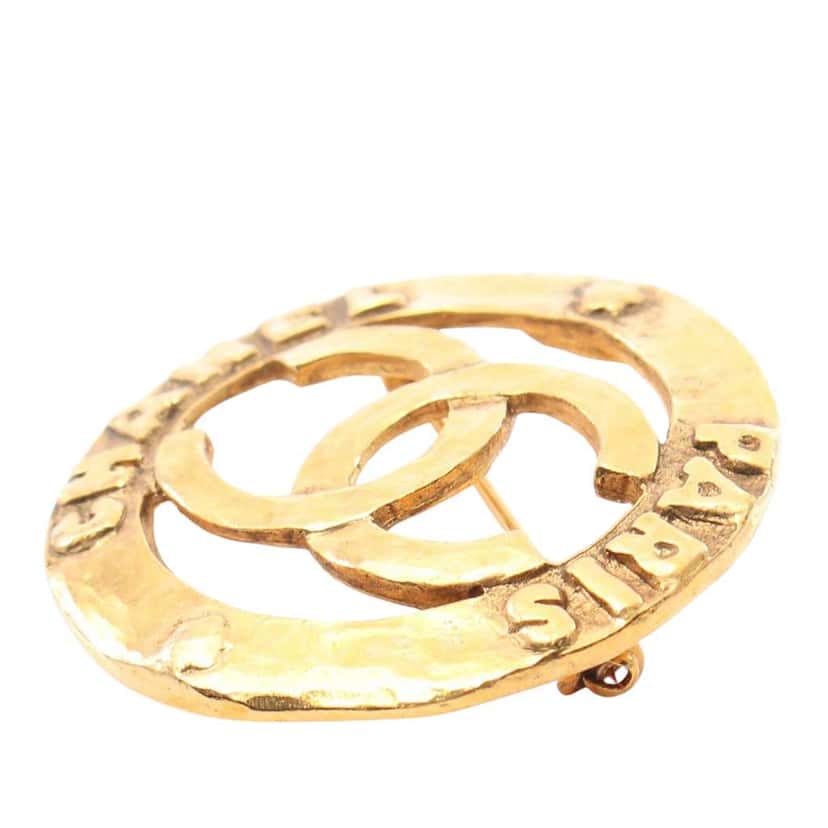 Chanel CC Gold Plated Round Brooch Gold Metal Good condition - Back View