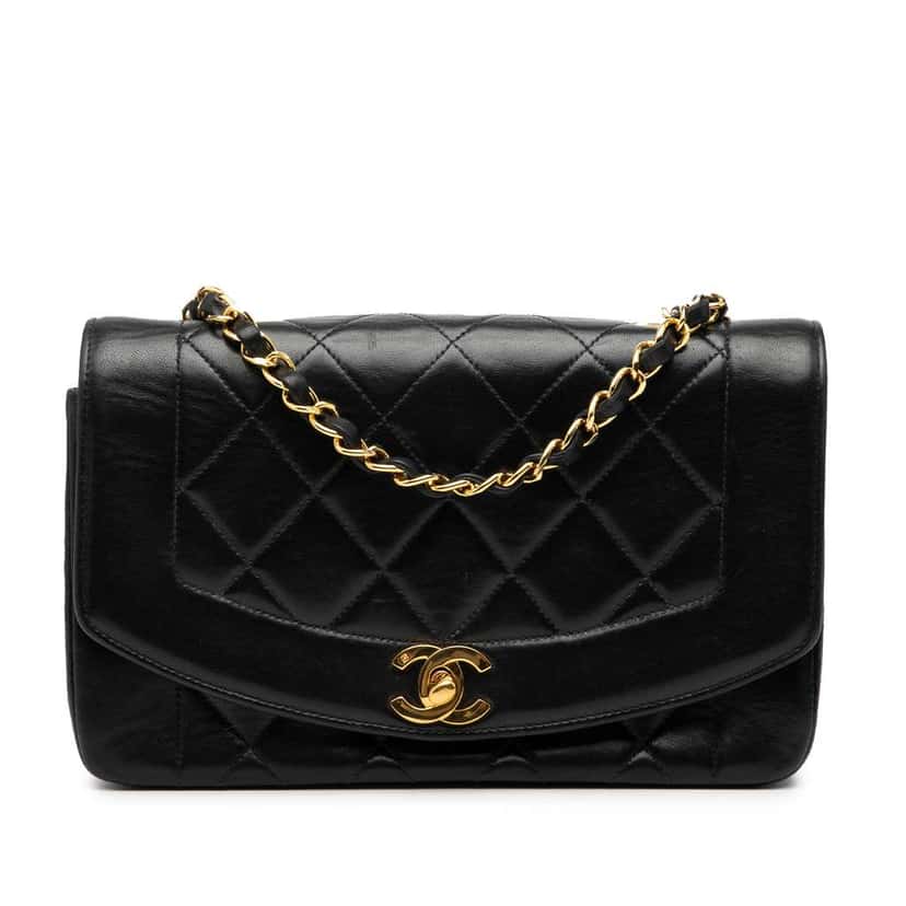Chanel Small Lambskin Diana Flap Black Leather Good condition - Front View