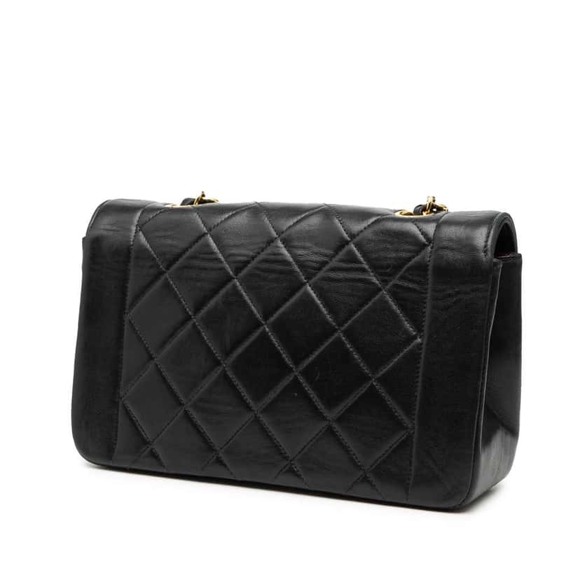 Chanel Small Lambskin Diana Flap Black Leather Good condition - Back View