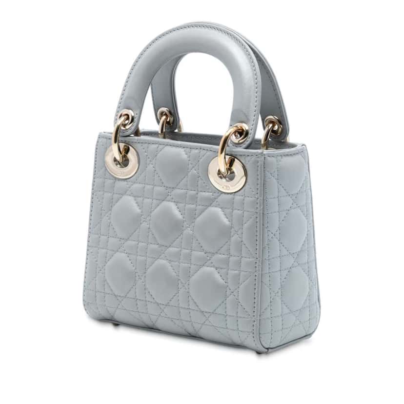 Dior Mini Lambskin Cannage Lady Dior Grey Leather Very good condition - Back View