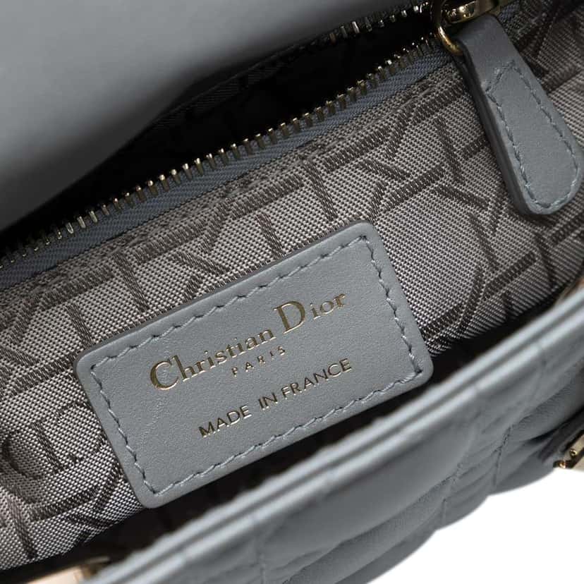 Dior Mini Lambskin Cannage Lady Dior Grey Leather Very good condition - Box View