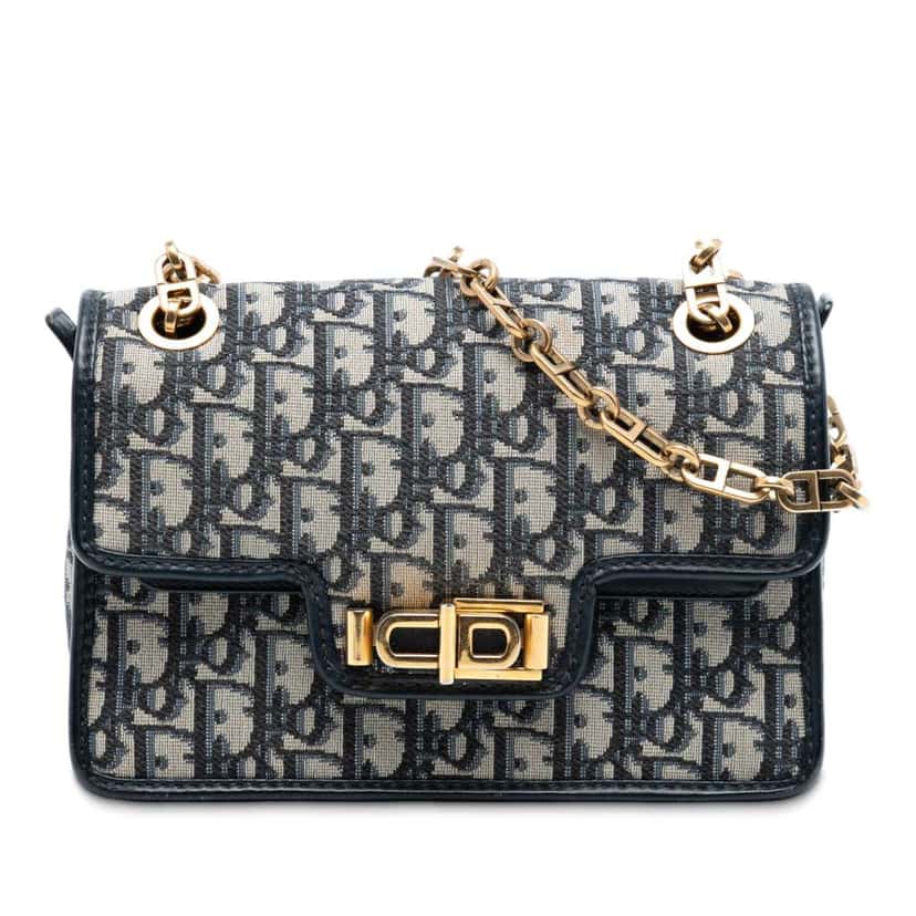 Dior Oblique Canvas CD Lock Chain Flap Crossbody Blue Canvas Very good condition - Front View