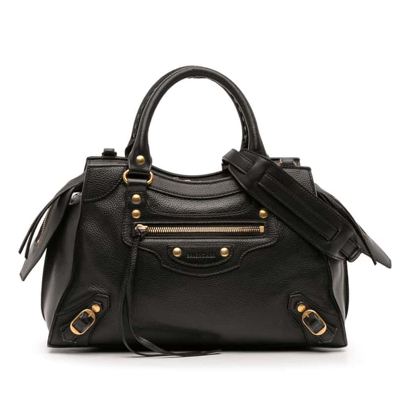 Balenciaga Small Grained Calfskin Motocross Neo Classic City Satchel Black Leather Good condition - Front View