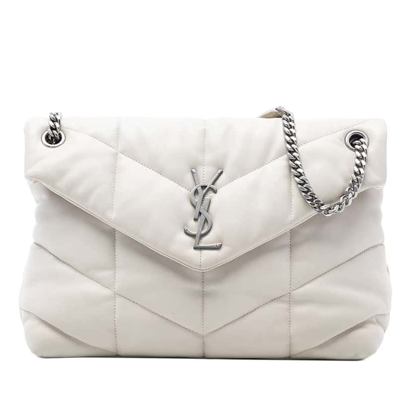 Saint Laurent Medium Nappa LouLou Puffer Shoulder Bag White Leather Good condition - Front View