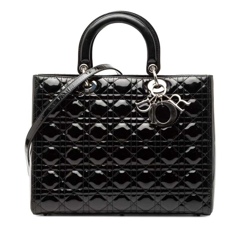 Dior Large Patent Cannage Lady Dior Black Leather Very good condition - Front View