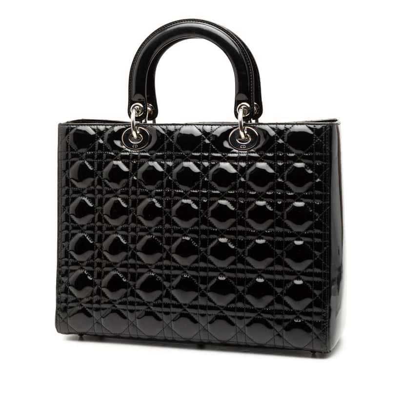 Dior Large Patent Cannage Lady Dior Black Leather Very good condition - Back View