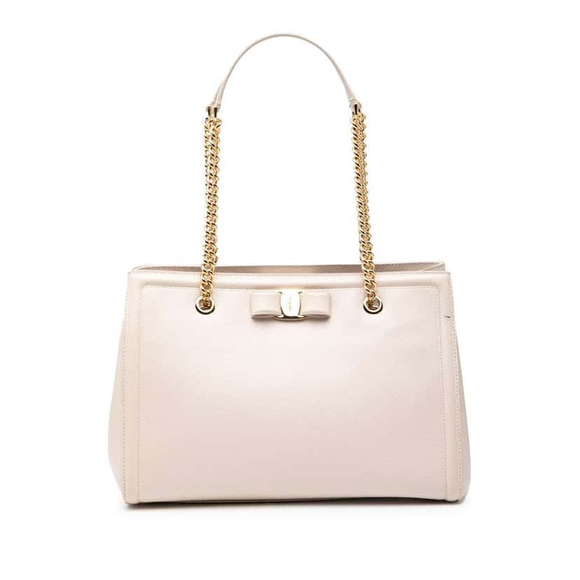 Salvatore Ferragamo Grained Calfskin Vara Melike Tote Brown Leather Good condition - Front View