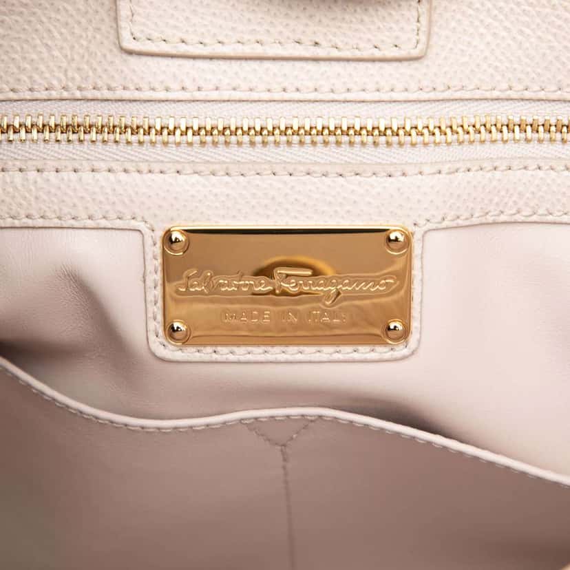 Salvatore Ferragamo Grained Calfskin Vara Melike Tote Brown Leather Good condition - Box View