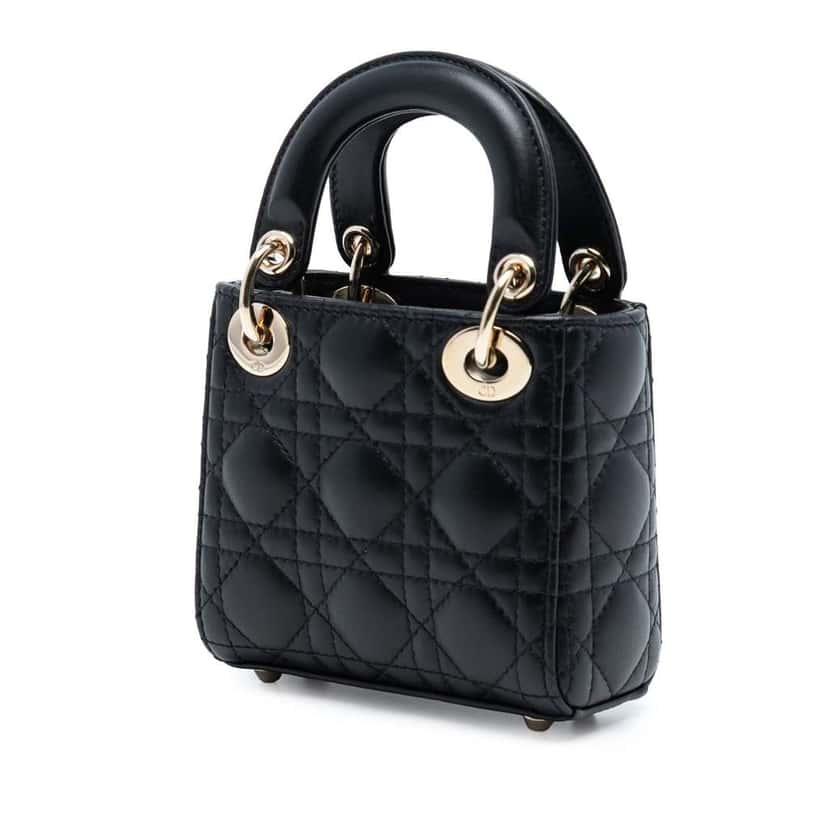 Dior Micro Lambskin Cannage Lady Dior Black Leather Very good condition - Back View