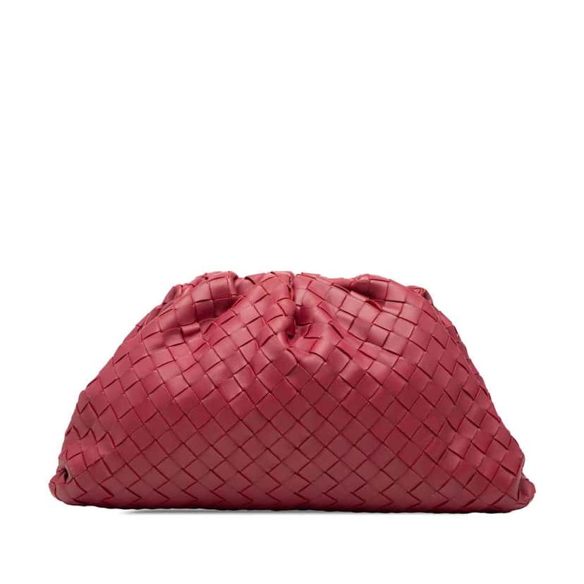 Bottega Veneta Nappa Intrecciato The Pouch Red Leather Good condition - Front View