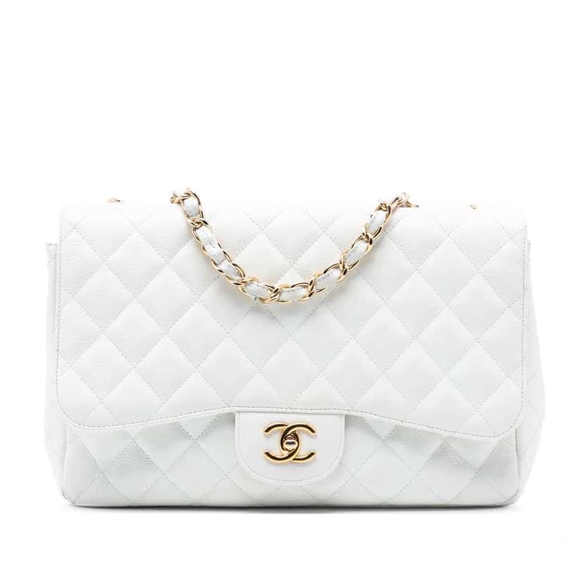 Chanel Jumbo Classic Caviar Single Flap White Leather Good condition - Front View