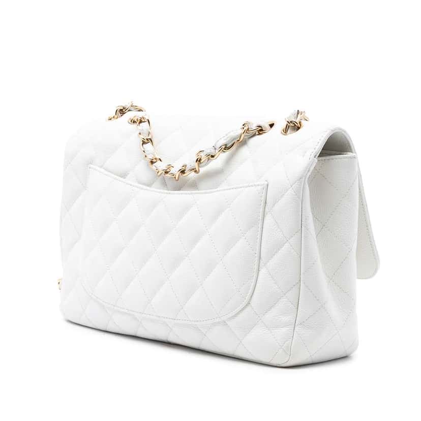 Chanel Jumbo Classic Caviar Single Flap White Leather Good condition - Back View