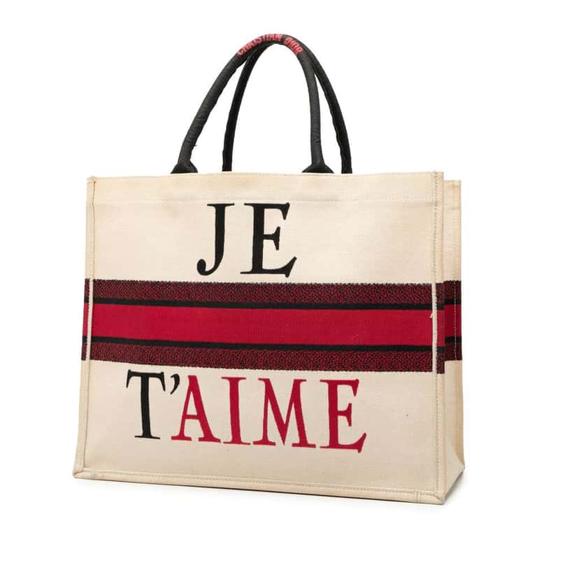 Dior DiorAmour Large Embroidered Canvas Je T aime Book Tote White Canvas Good condition - Back View