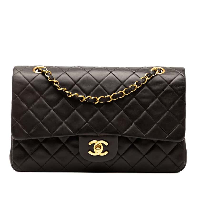 Chanel Medium Classic Lambskin Double Flap Black Leather Good condition - Front View