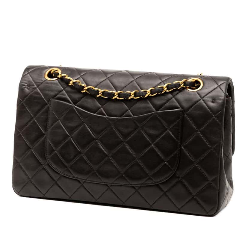 Chanel Medium Classic Lambskin Double Flap Black Leather Good condition - Back View