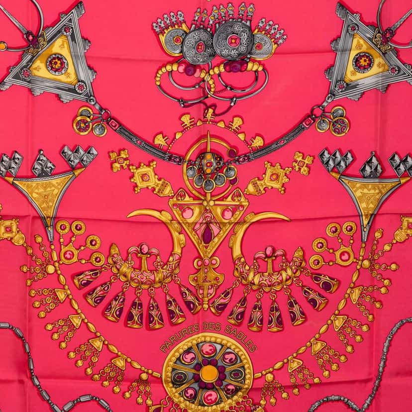 Hermès Parures des Sables Silk Scarf Pink Silk Good condition - Back View