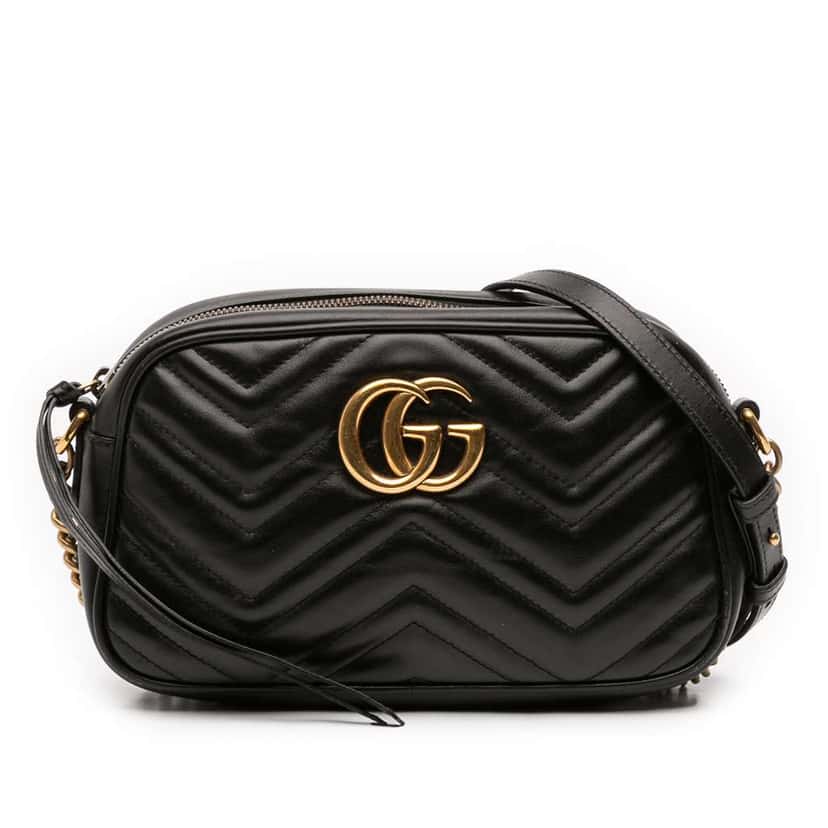 Gucci Small GG Marmont Matelasse Leather Crossbody Black Leather Good condition - Front View