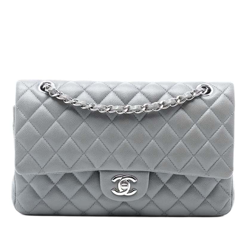 Chanel Medium Classic Caviar Double Flap Grey Leather Good condition - Front View
