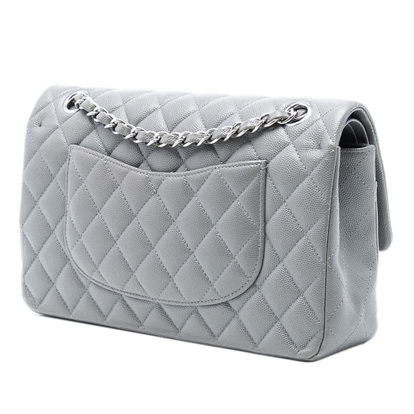 Chanel Medium Classic Caviar Double Flap Grey Leather Good condition - Back View