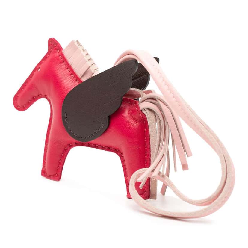 Hermès Milo Lambskin and Swift Grigri Rodeo Pegase Bag Charm PM Pink Leather Good condition - Back View