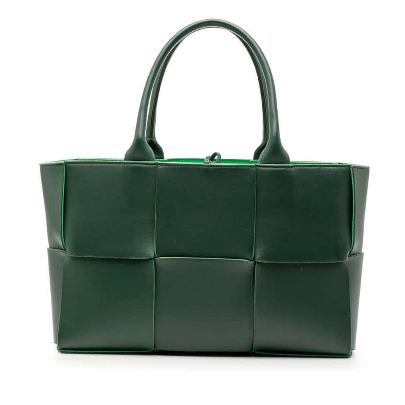 Bottega Veneta Small Nappa Maxi Intrecciato Arco Tote Green Leather Very good condition - Front View