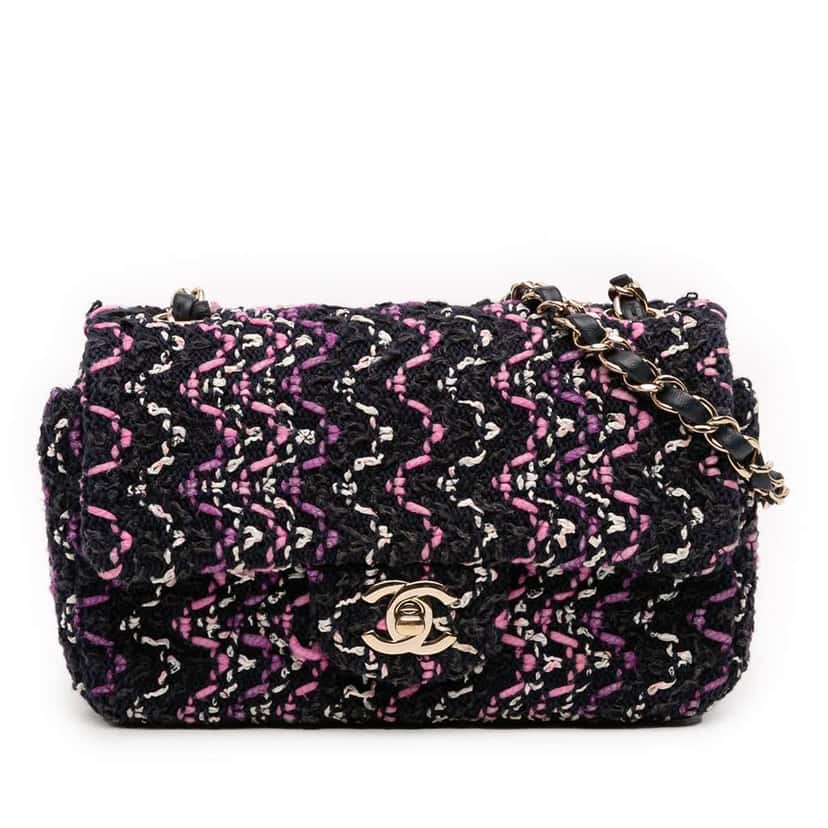 Chanel Mini Rectangular Classic Multicolor Cotton Stitched Single Flap Black Cotton Very good condition - Front View