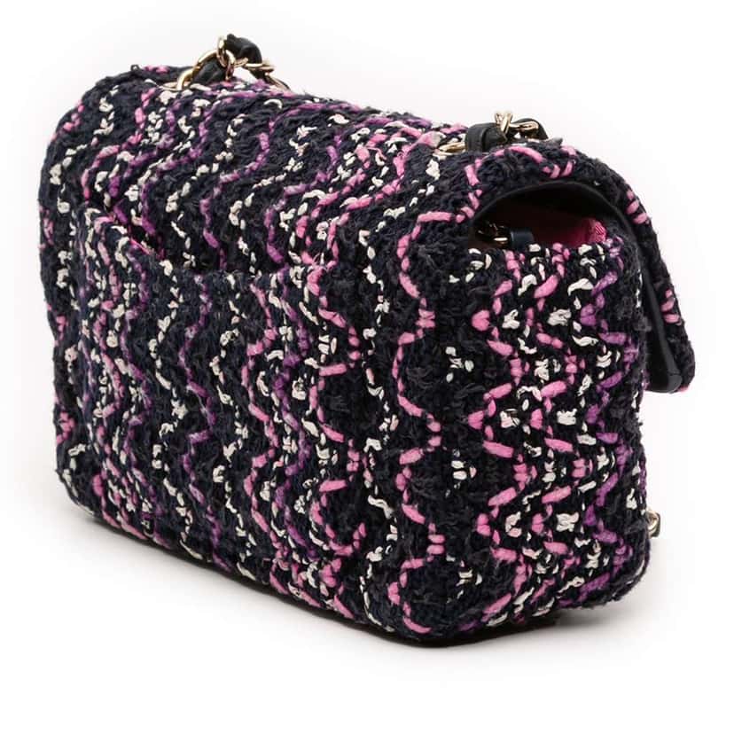 Chanel Mini Rectangular Classic Multicolor Cotton Stitched Single Flap Black Cotton Very good condition - Back View