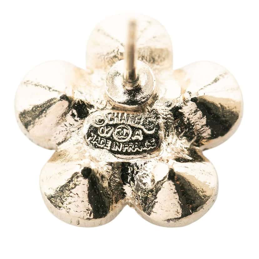 Chanel Gold Plated CC Crystal Floral Push Back Earrings Gold Metal Very good condition - Inside View