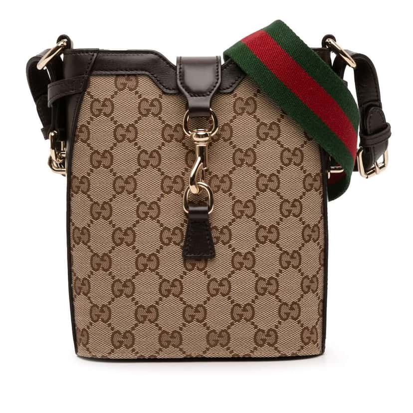 Gucci Mini GG Canvas Web Bucket Bag Brown Canvas Very good condition - Front View