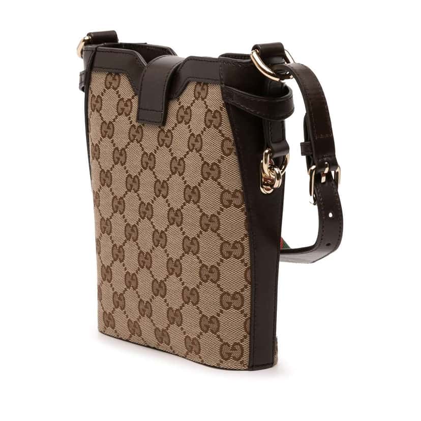 Gucci Mini GG Canvas Web Bucket Bag Brown Canvas Very good condition - Back View