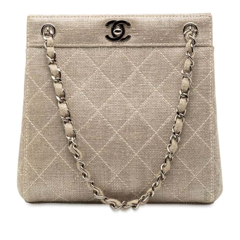 Chanel Mini CC Stitched Linen Chain Tote Brown Canvas Good condition - Front View