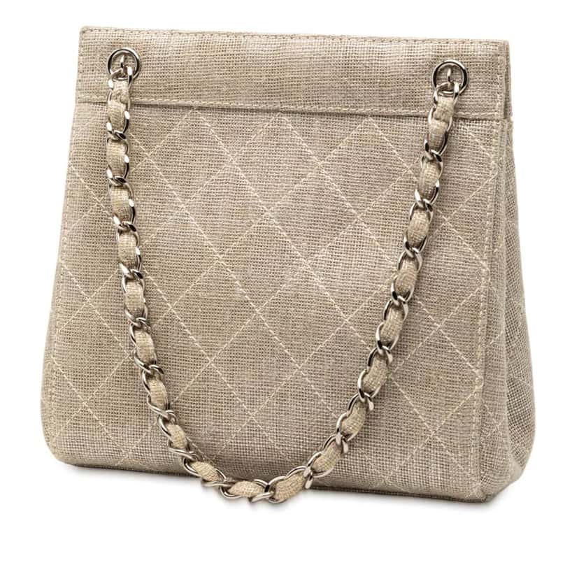 Chanel Mini CC Stitched Linen Chain Tote Brown Canvas Good condition - Back View
